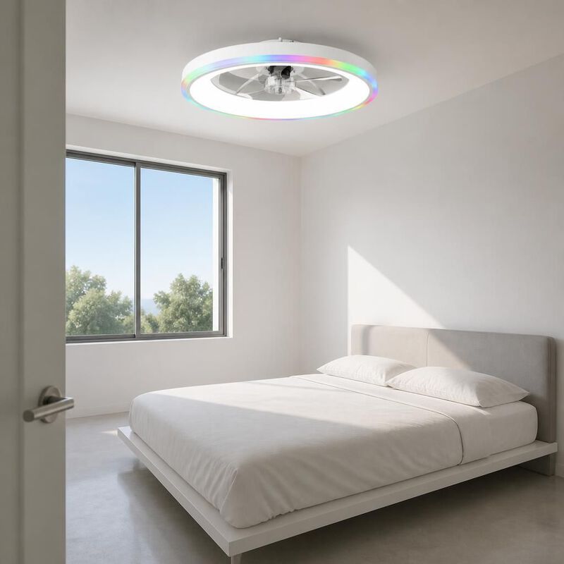 ELEMENT ACE Low Profile Flush Mount RGB Ceiling Fan, Dimmable LED Light, 6-Speed Reversible Silent Motor with Remote APP image number 2