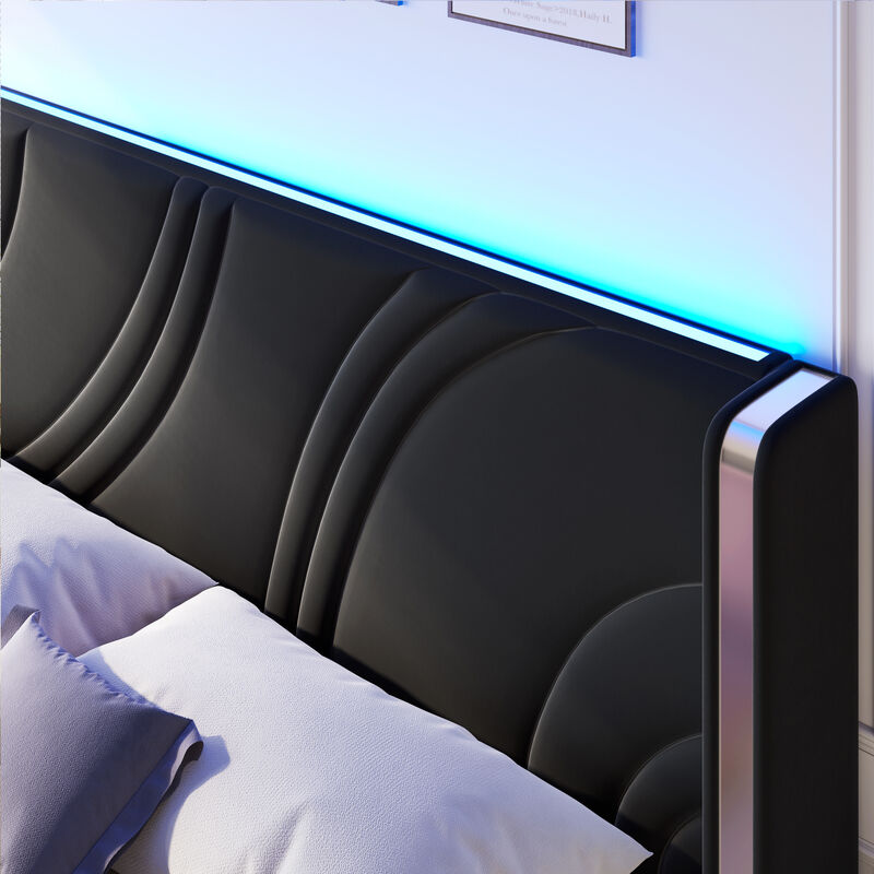 Merax Modern Upholstered LED Bed Frame with Storage Drawers