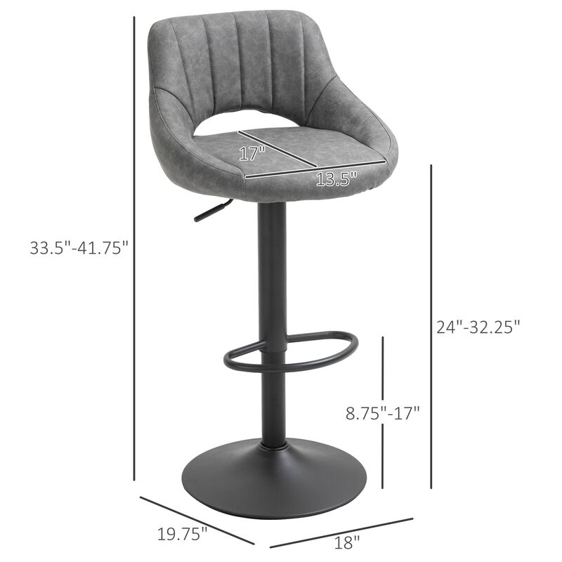Gray Bar Duo: Set of 2 Adjustable Swivel Bar Stools
