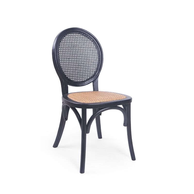 Dining Chair Set of 2, Matte Black Rattan Woven Back and Brown Seat image number 2