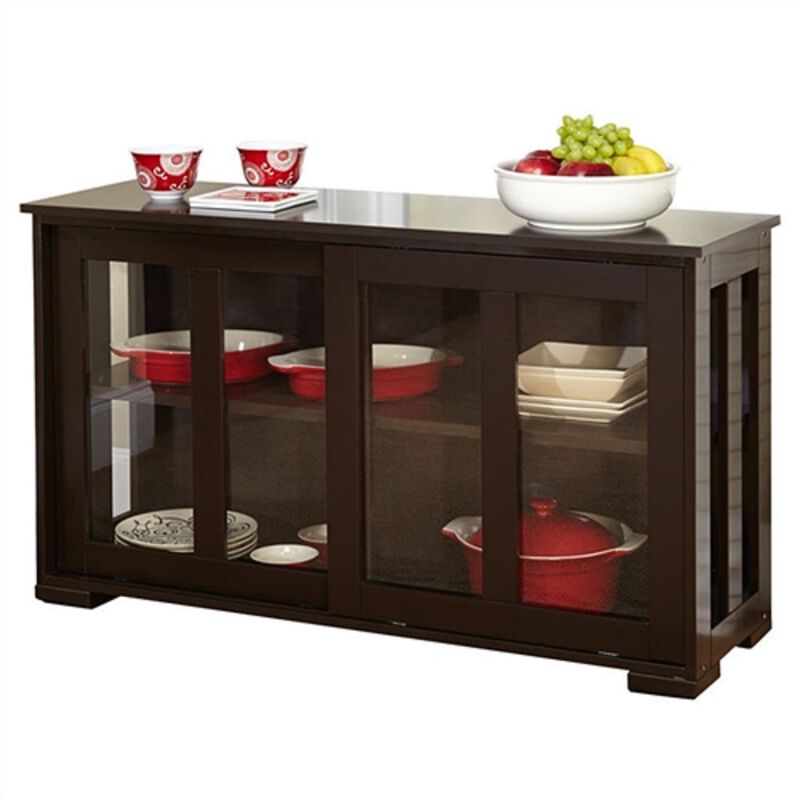 Kitchen Buffet Sideboard Cabinet – Elegant Storage with Glass Sliding Doors and Shelving