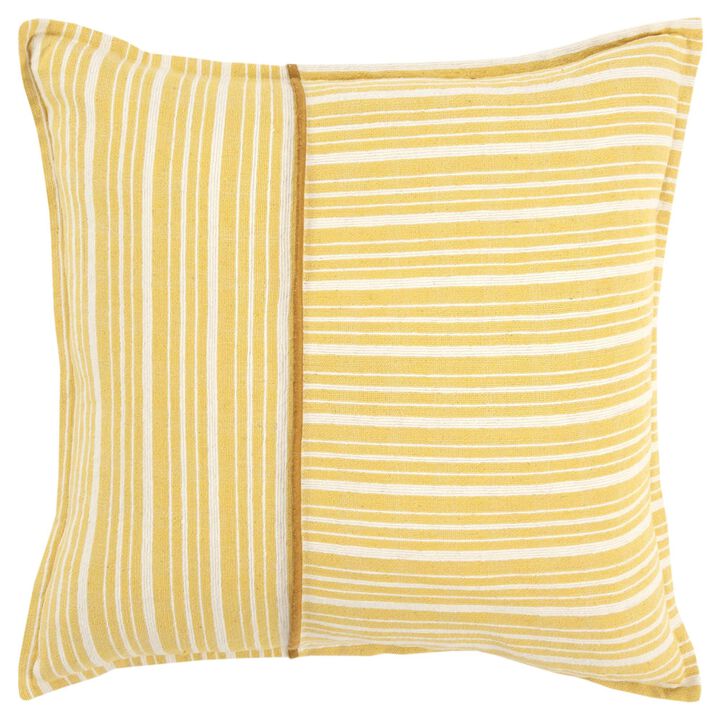 HomeRoots 20" Yellow and White Cotton Pillow With Embroidery Edges
