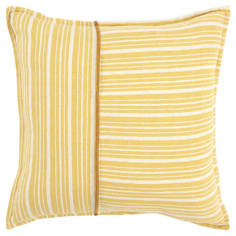 HomeRoots 20" Yellow and White Cotton Pillow With Embroidery Edges image number 0