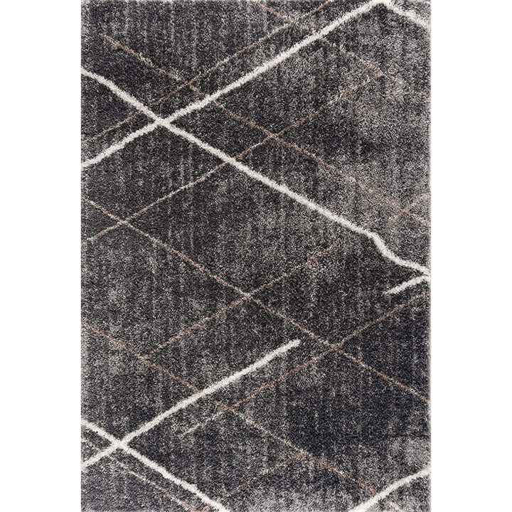 HomeRoots  Gray Modern Distressed Lines Area Rug