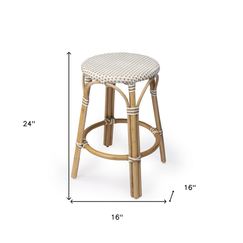 Hivvago 24 Inch Beige White and Natural Rattan Backless Counter Height Bar Chair