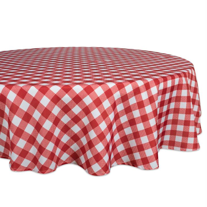 60" Red and White Plaid Round Outdoor Tablecloth