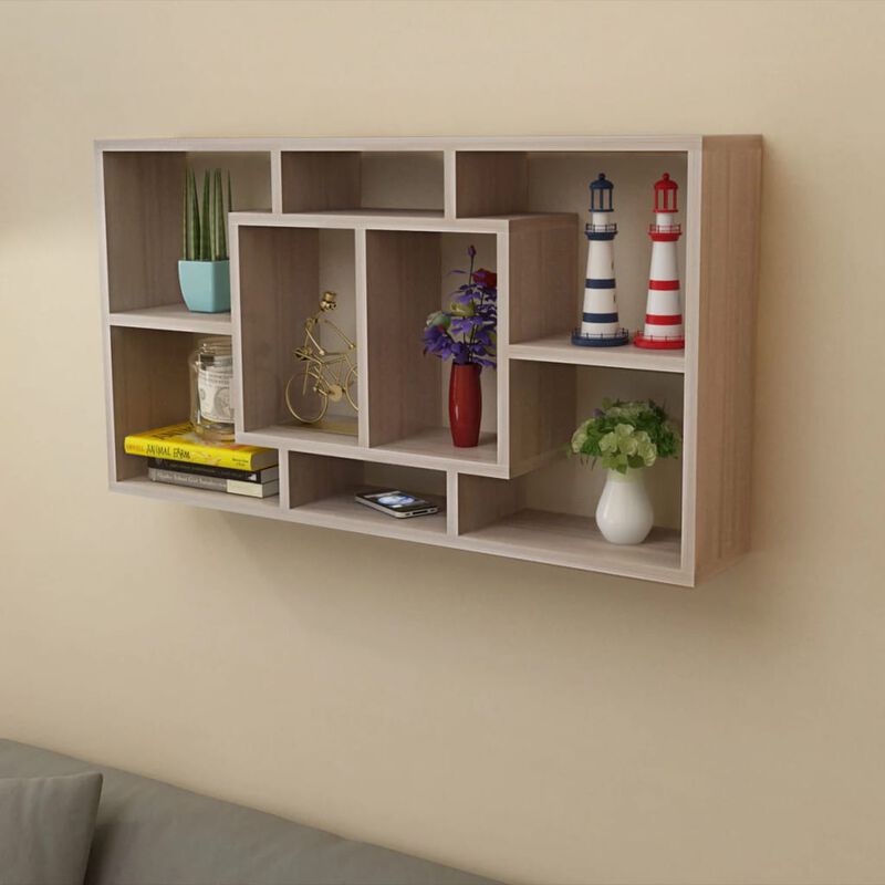 vidaXL Floating Wall Display Shelf 8 Compartments Oak Color image number 0