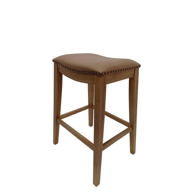 Carolina Living Sawyer 30 Saddle Barstool - Set of 2 - Natural Oak - Saddle Brown Upholstery