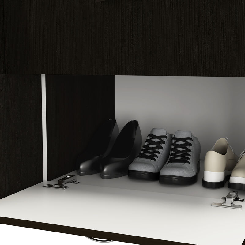 DEPOT E-SHOP Itaca Armoire, Double Door Cabinet, One Drawer, Five Interior Shelves, Rod, Black / White