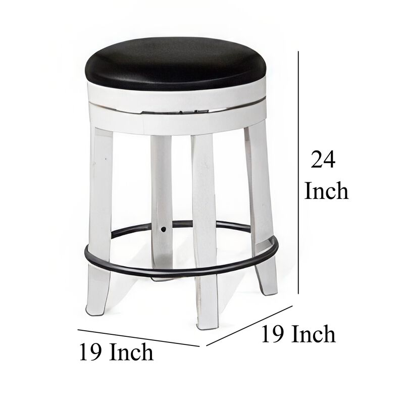 Orso Swivel Counter Stool Set of 2, Black Faux Leather, White Wood - Benzara
