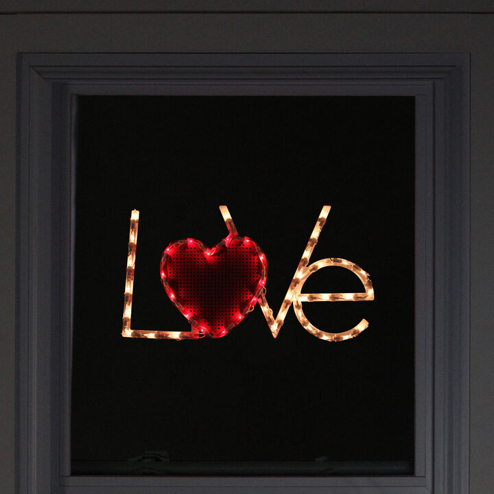 17" Lighted White and Red "LoVe" with Heart Valentine's Day Window Silhouette Decoration