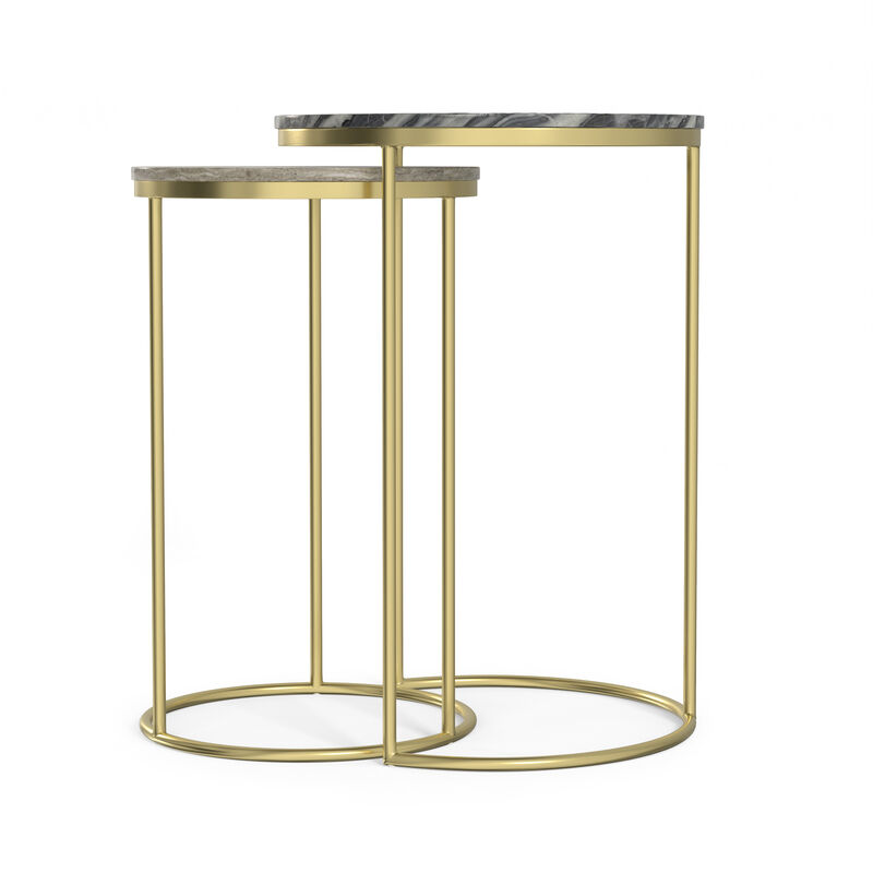 Ashley Modern Contemporary 16 inch Wide Metal 2 Pc Nesting Table in Gold , Fully Assembled