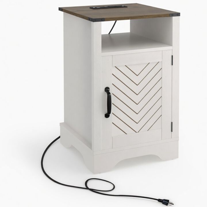 16" Assembled Farmhouse Nightstand with Charging Station USB