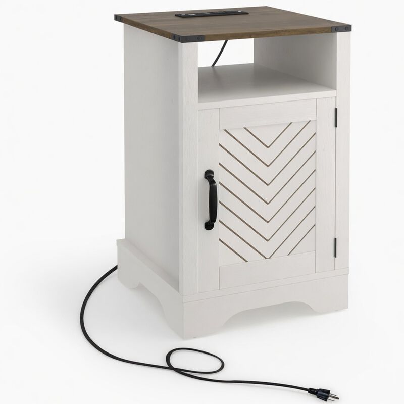 16" Assembled Farmhouse Nightstand with Charging Station USB image number 0