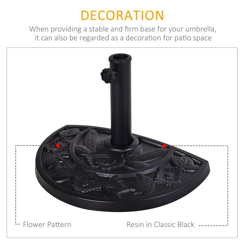 Black Umbrella Base: 20lbs Half Round Decorative Resin Stand