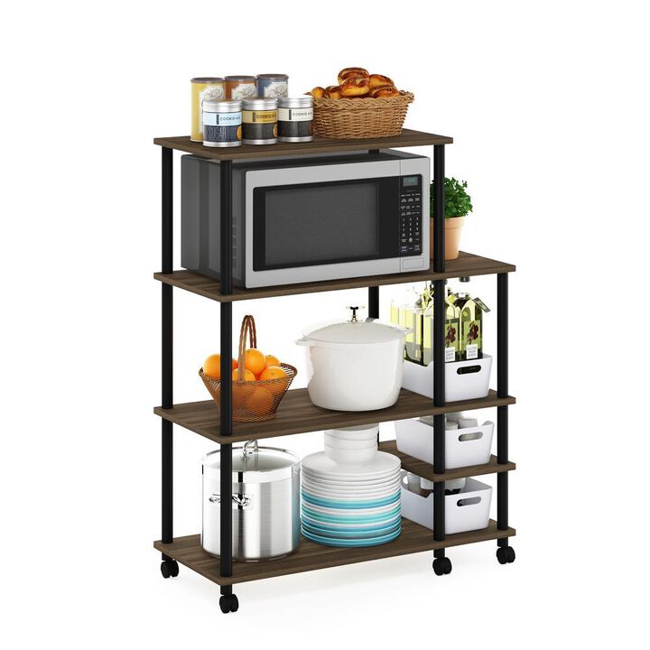 Furinno Turn-N-Tube 4-Tier Toolless Kitchen Wide Storage Shelf Cart, Columbia Walnut/Black