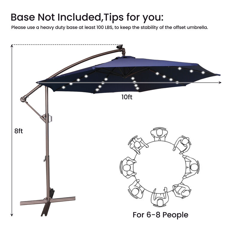 Mondawe 10 Ft Cantilever Patio Offset Umbrella Upgrade Crank Hanging Canopy Umbrella With LED Lamp Bead