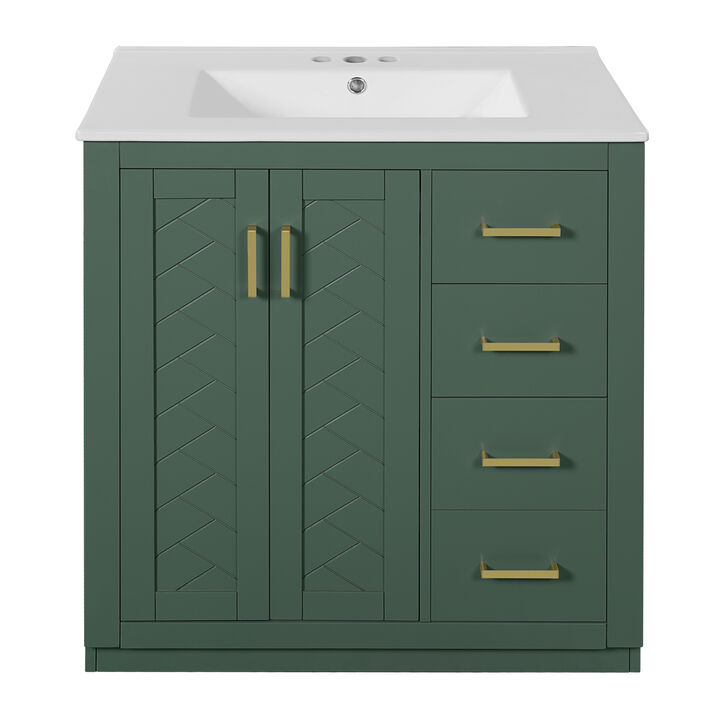 Merax Bathroom Vanity Cabinet with Undermount Ceramic Sink, 3 Drawers, Spacious Cabinet