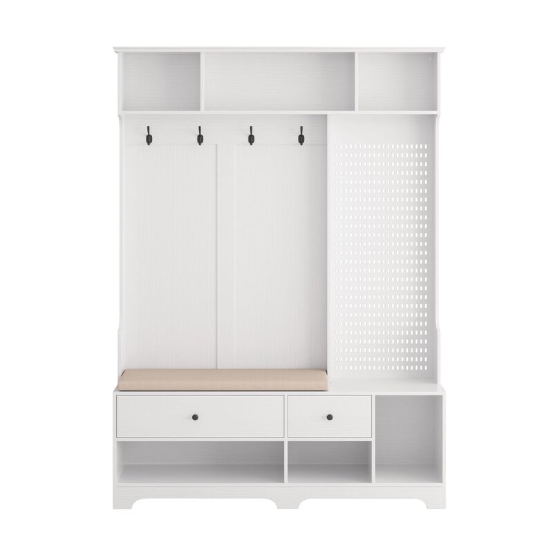 Hall Tree with Shoe Bench, Coat Rack ,Shoe Storage ,Storage Shelves and Pegboard, for Hallways, Halls and Bedrooms