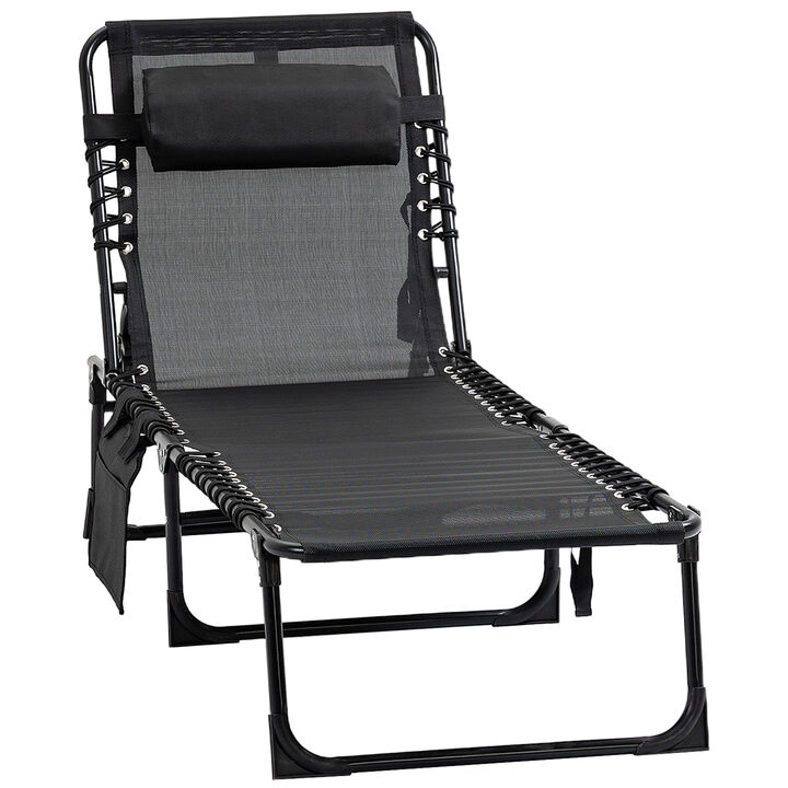 Outsunny Reclining Chaise Lounge Chair, Portable Sun Lounger, Folding Camping Cot, with Adjustable Backrest and Removable Pillow, for Patio, Garden, Beach, Black