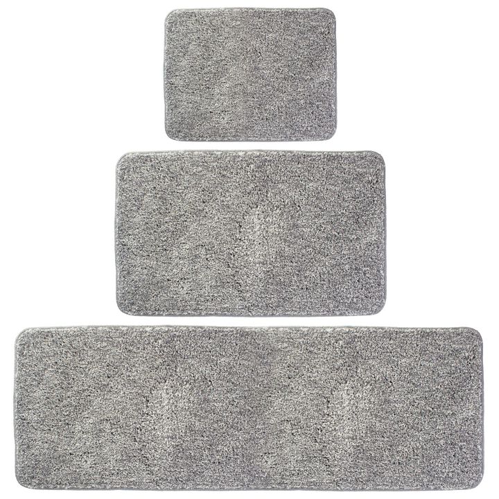 mDesign Non-Slip Microfiber Polyester Heathered Spa Mat/Rugs, Set of 3 - Gray
