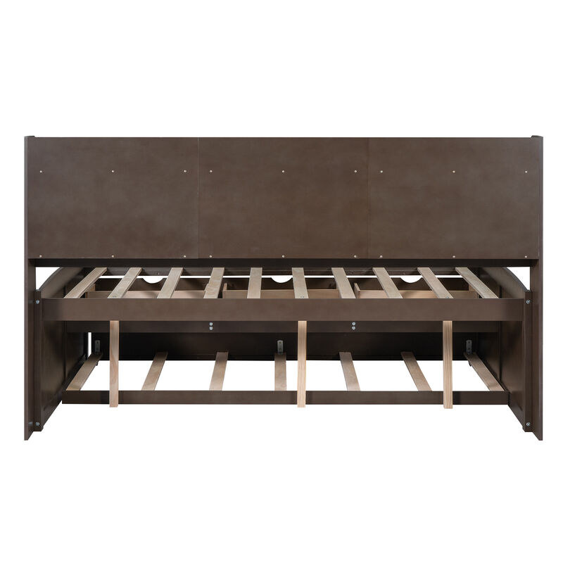 Whisen Full Size Wooden Captain Bed with Built-in Bookshelves,Three Storage Drawers and Trundle