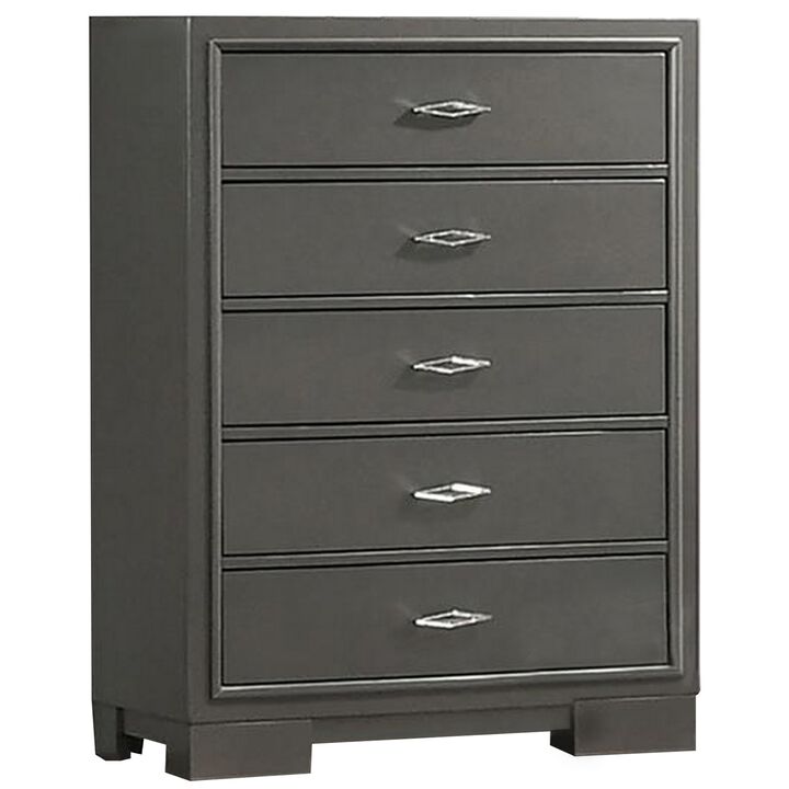 Benjara Aliso 47 Inch Tall Dresser Chest, 5 Drawers, Solid Wood, Dark Gray Finish