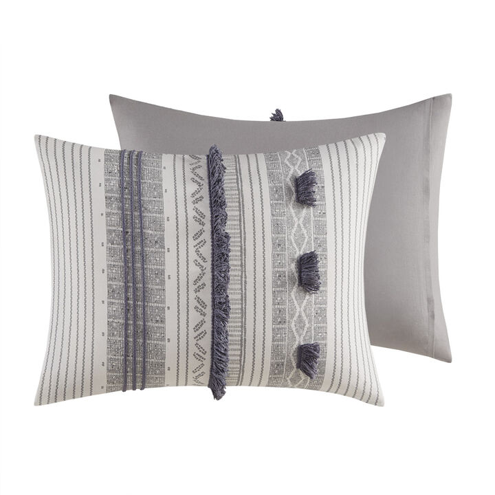 Gracie Mills Belinda Serene Stripe 3-Piece Cotton Duvet Cover Set