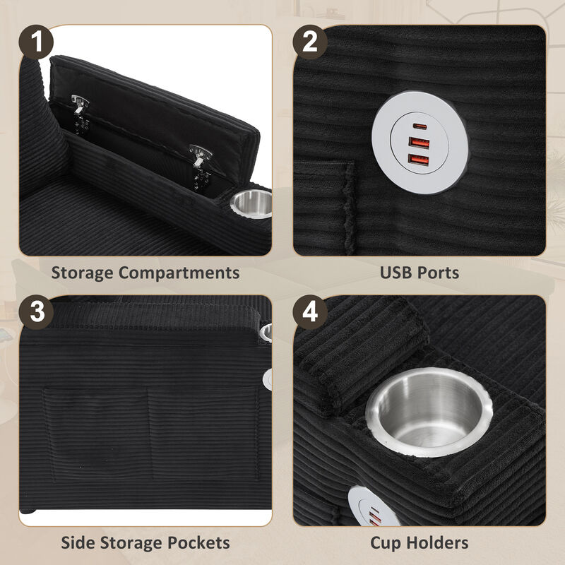 Merax Convertible Sofa Bed U-Shaped Sectional Sofa Modern Upholstered Sofa with Storage Chaise Lounges