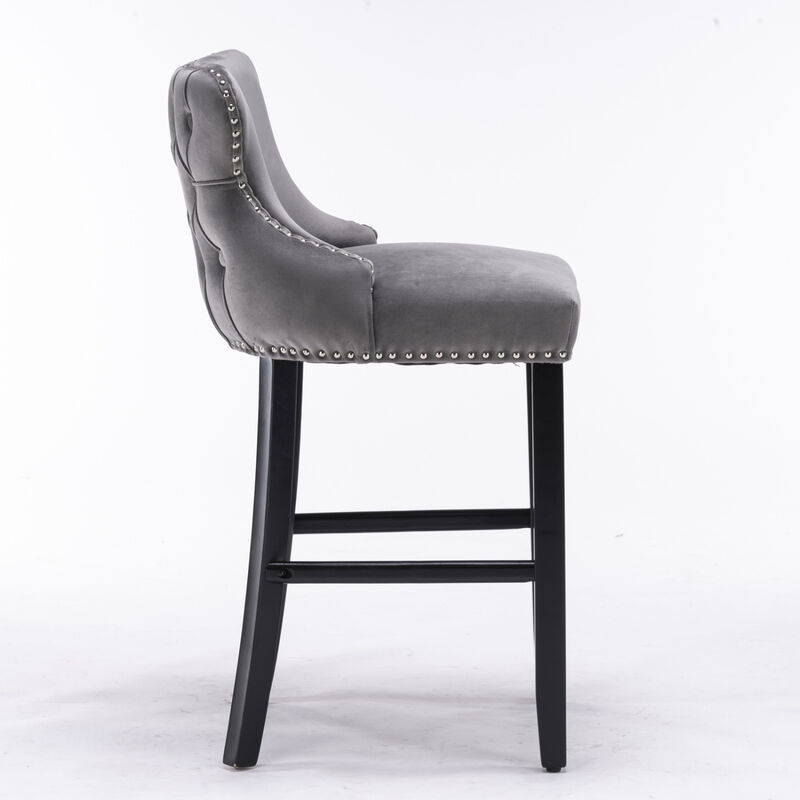 Streamdale Gray Velvet Wingback Bar Stools, Set of 2 image number 3