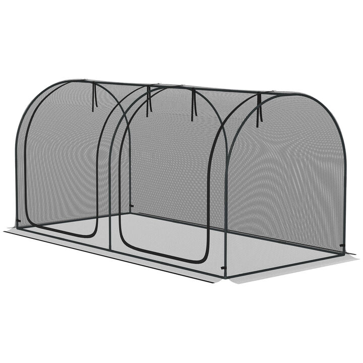 Outsunny 9' x 4' Crop Cage, Plant Protection Tent with Three Zippered Doors, Storage Bag and 6 Ground Stakes, for Garden, Yard, Lawn, Black