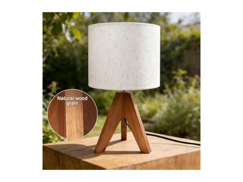 Mid Century Wood Linen 1 Pack Table Lamp For Living Room Bedroom Bedside image number 2