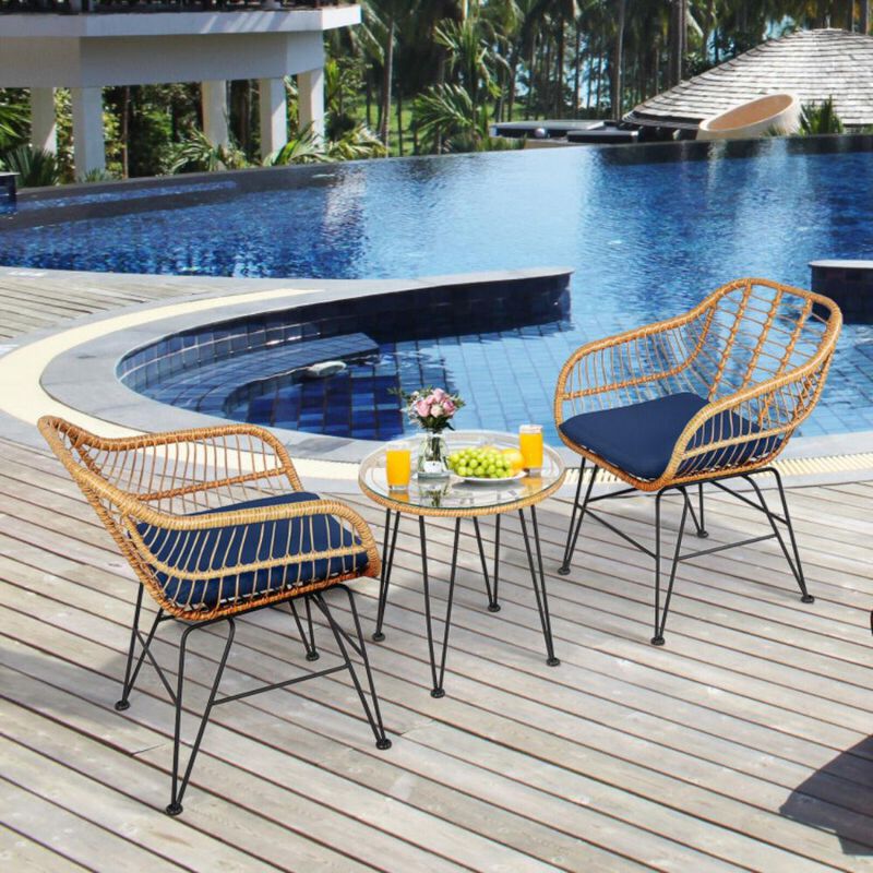 Hivvago 3 Pieces Rattan Furniture Set with Cushioned Chair Table