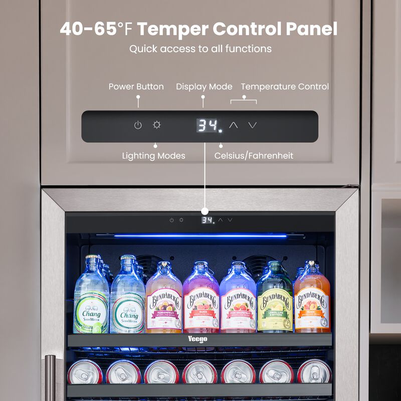 24 inch Beverage Refrigerator fridge,Freestanding or Built-In 373 Cans Beverage cooler with Glass Door for Home,Bar image number 9