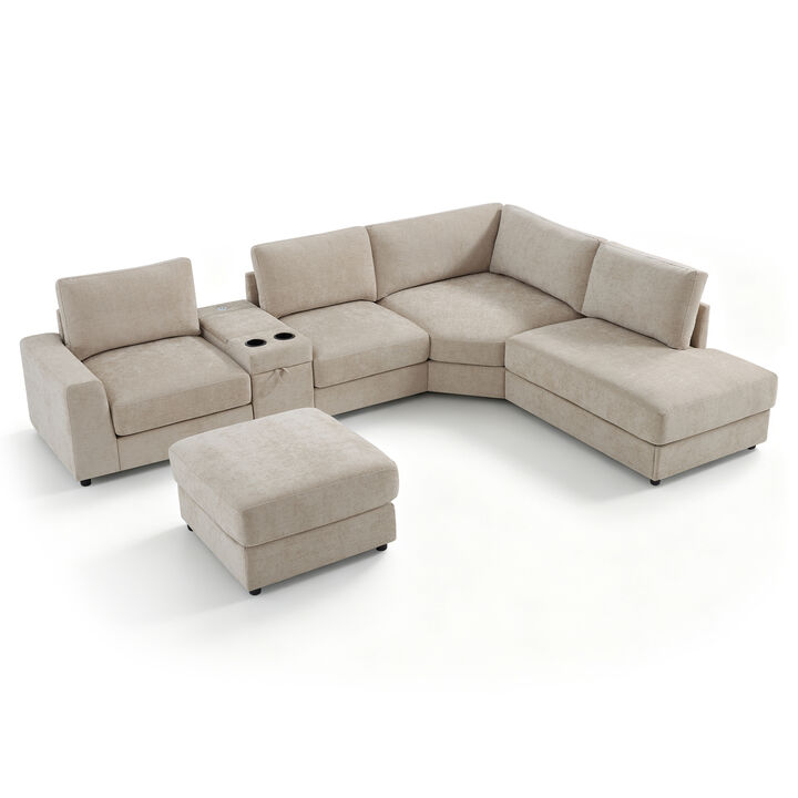 Merax Customizable Modular Sofa with Cloud-Like Comfort, Movable Ottoman, Flippable Console Lid