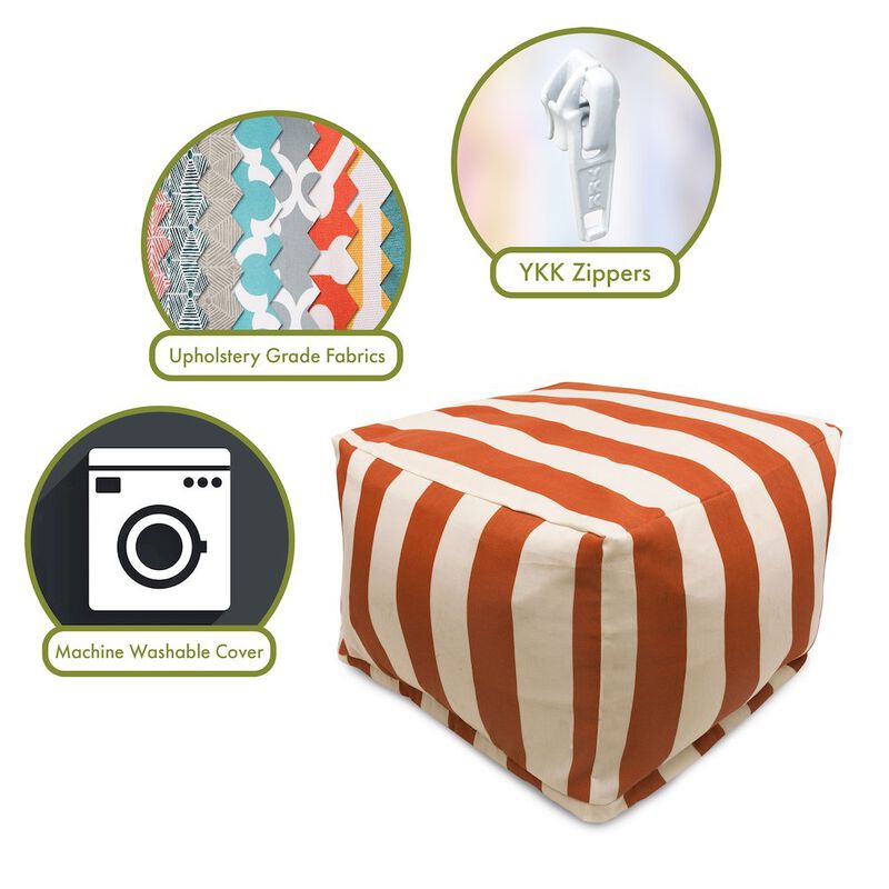 Majestic Home Goods Ottoman Pouf Vertical Stripe Burnt Orange