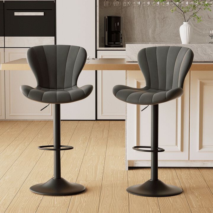 Modern Fabric Swivel Bar Stools Set of 2, Steady Adjustable Counter Height Stools with Back and Footrest, 360&deg; Kitchen Island Chairs for Kitchen Counter, Home Bar