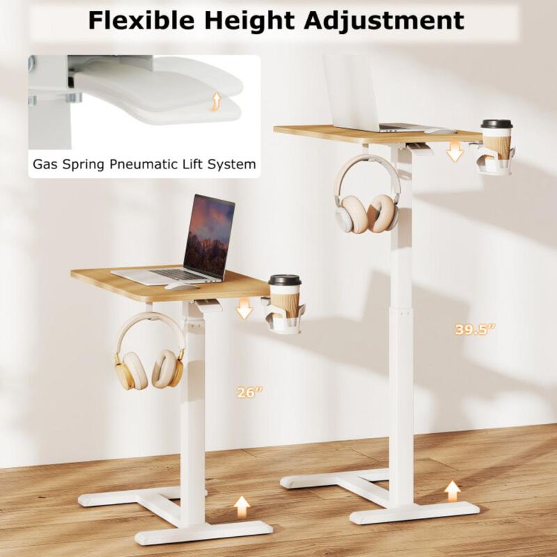 Hivvago Mobile Standing Desk Height Adjustable Overbed Bedside Table with Cup Holder
