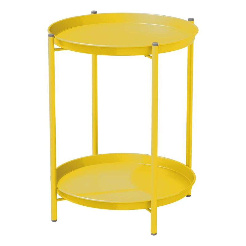 Mondawe Outdoor 2-Tier All-Iron Side Table w/ Powder-Coated Steel Trays, Rust-Resistant Frame