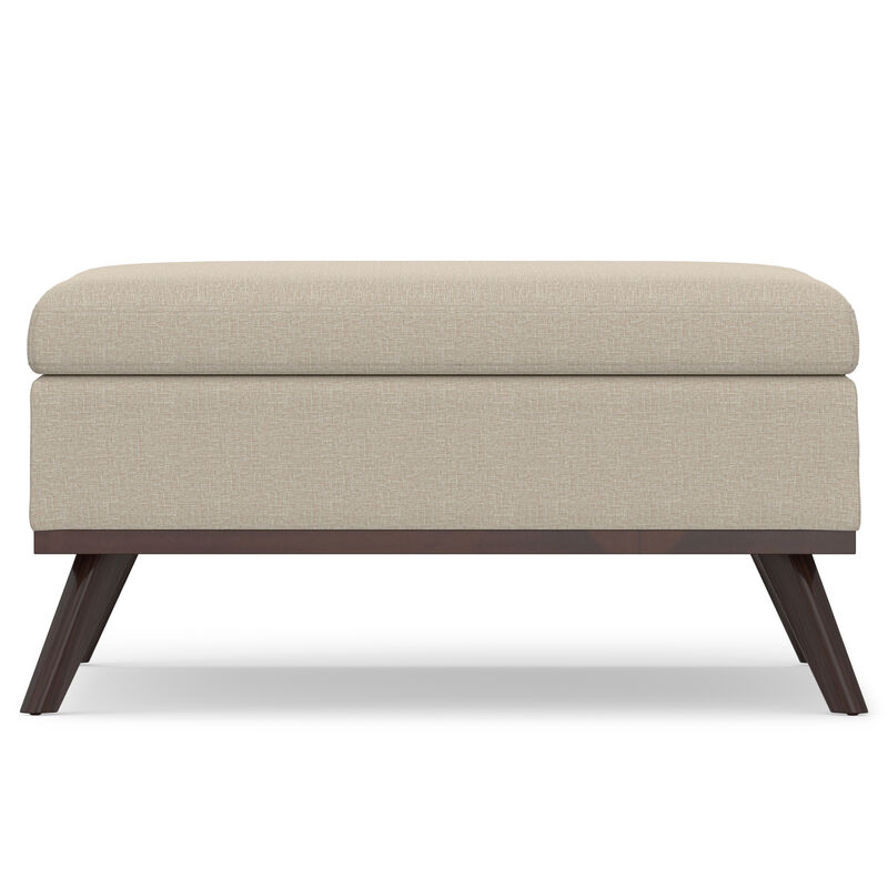 Owen Square Coffee Table Storage Ottoman in Natural Polyester Fabric