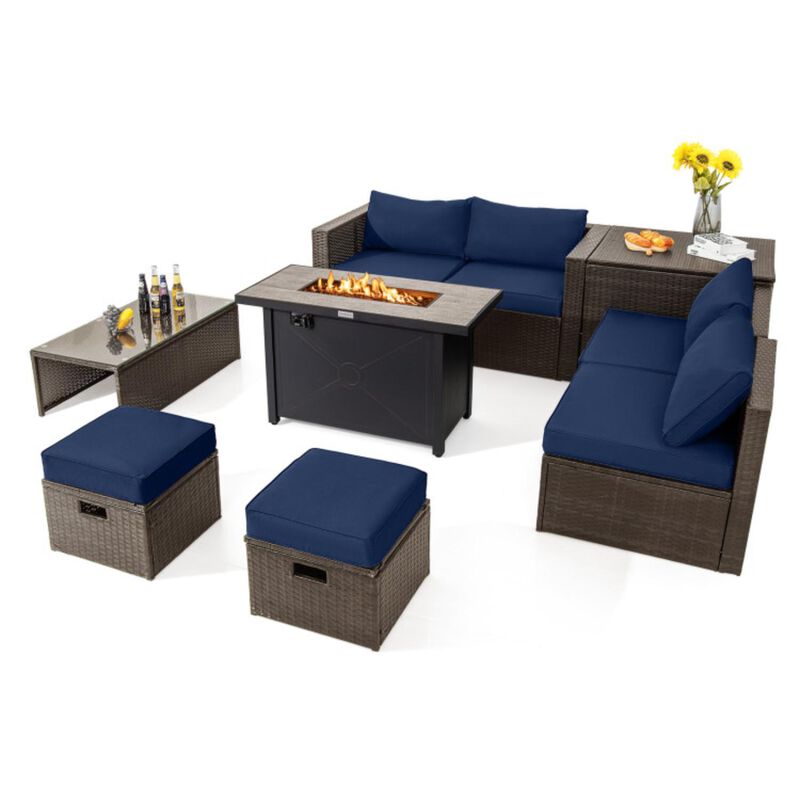 Hivvago 9 Pieces Outdoor Patio Furniture Set with 42 Inch Propane Fire Pit Table