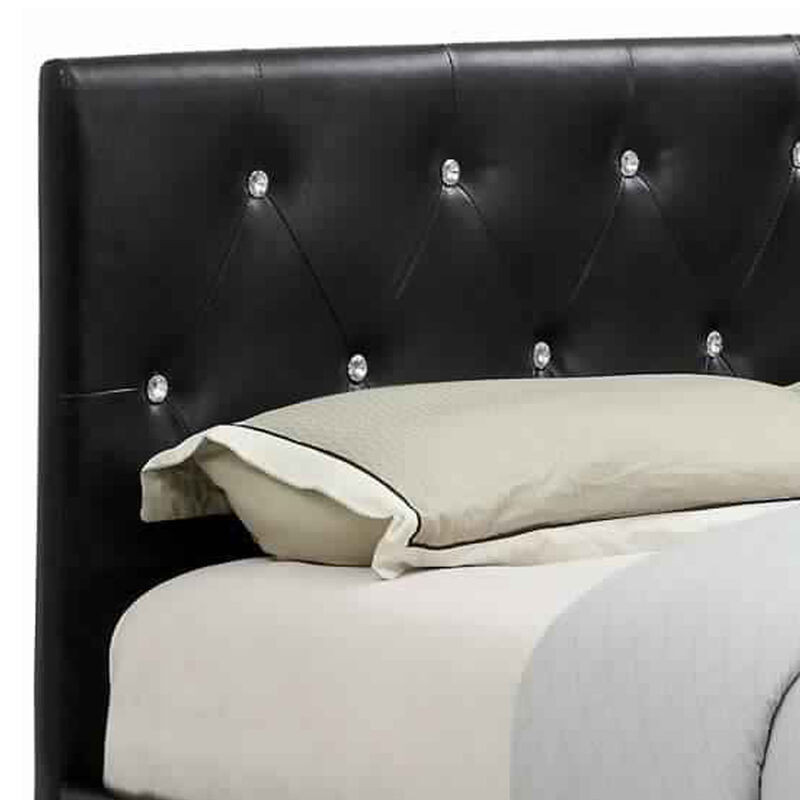 Low Profile California King Size Bed with Button Tufted Headboard, Black - Benzara