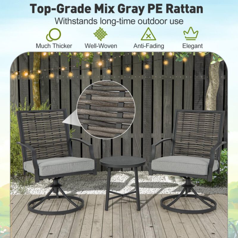 Hivvago 3 Piece Patio Swivel Chair Set with Soft Seat Cushions for Backyard