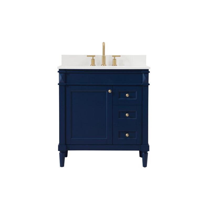 Elegant Kitchen and Bath 32 inch Single bathroom vanity in blue with backsplash
