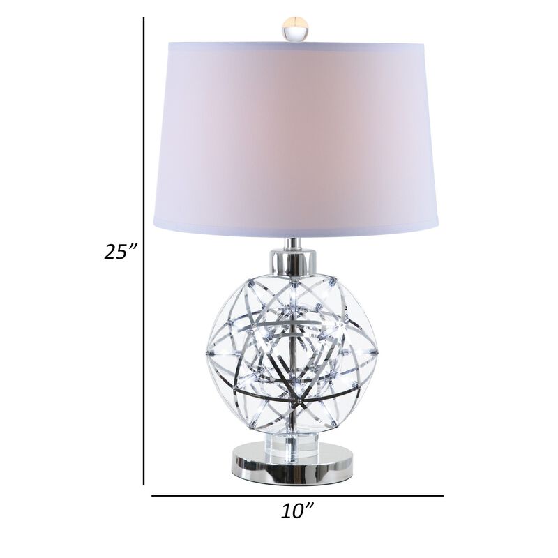 Cue 25 Inch Table Lamp, Empire Fabric Shade, Accent Nickel Round Base - Benzara