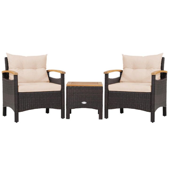 Hivvago 3 Pieces Patio Rattan Furniture Set with Removable Cushions