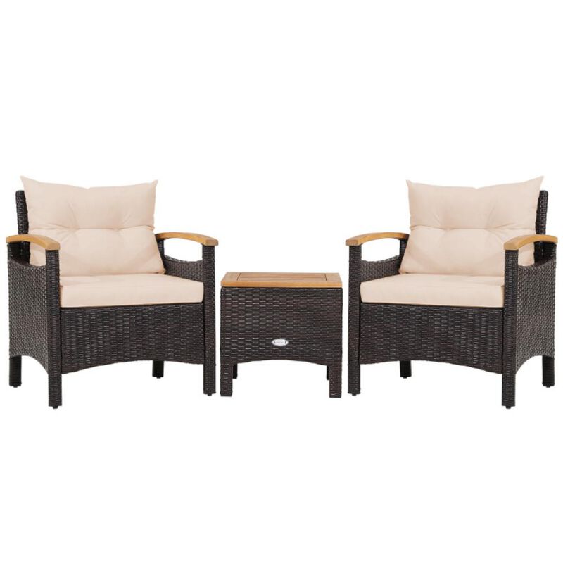 Hivvago 3 Pieces Patio Rattan Furniture Set with Removable Cushions