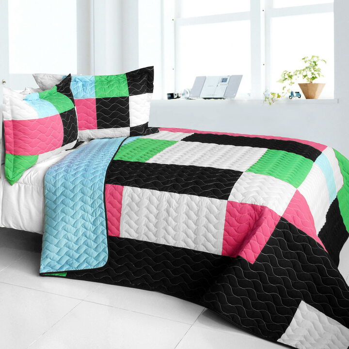 Throb of Encounters Quilted Patchwork Quilt Set 3PC Queen Size Cozy Bedding