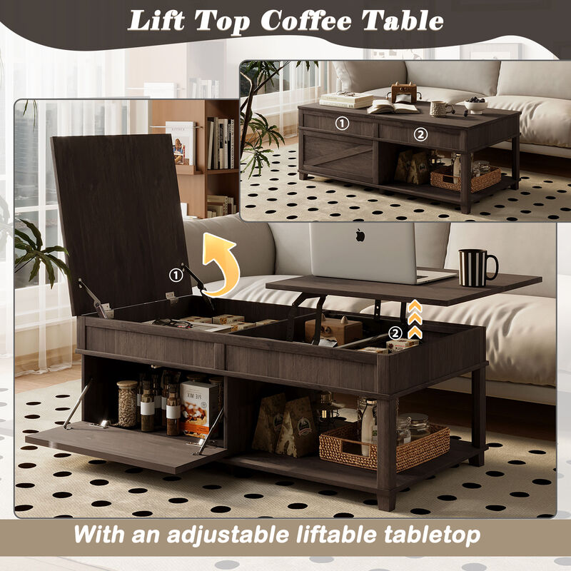 Merax 3-in-1 Coffee Table with Smooth Lift Mechanism, Secret Compartment & Display Shelf image number 5