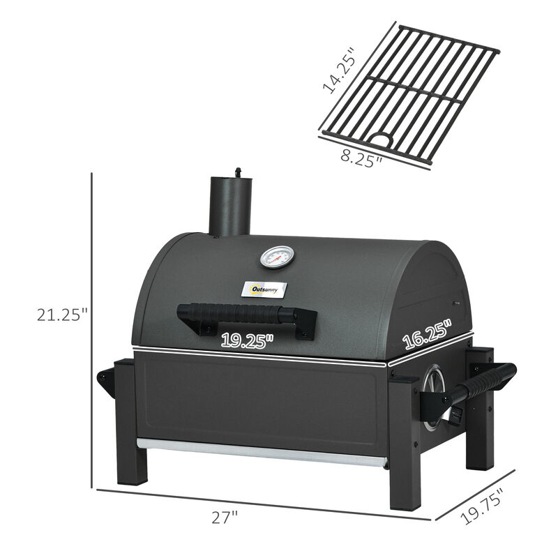 Outsunny Charcoal BBQ Grill with 235 sq.in. Cooking Area, Tabletop Outdoor Barbecue Smoker with Ash Catcher and Built-in Thermometer for Patio Backyard Camping Picnic, Black